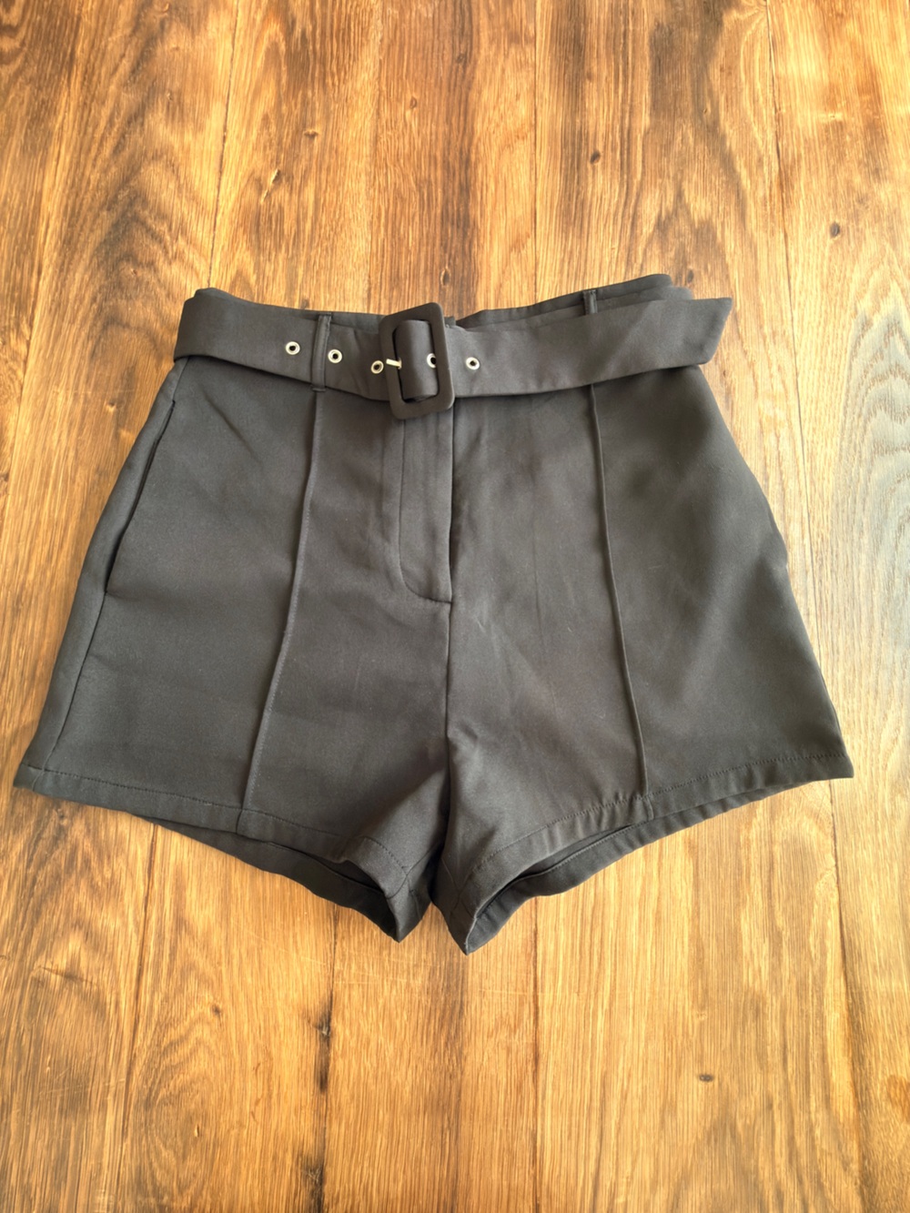 High-Waist Black Belted Women's Dress Shorts
